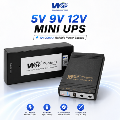 WGP Mini UPS 10400mAh for WiFi Router – 12V Input, Multi-Voltage Output (5V/9V/12V) Uninterruptible Power Supply with Smart Safety Protection